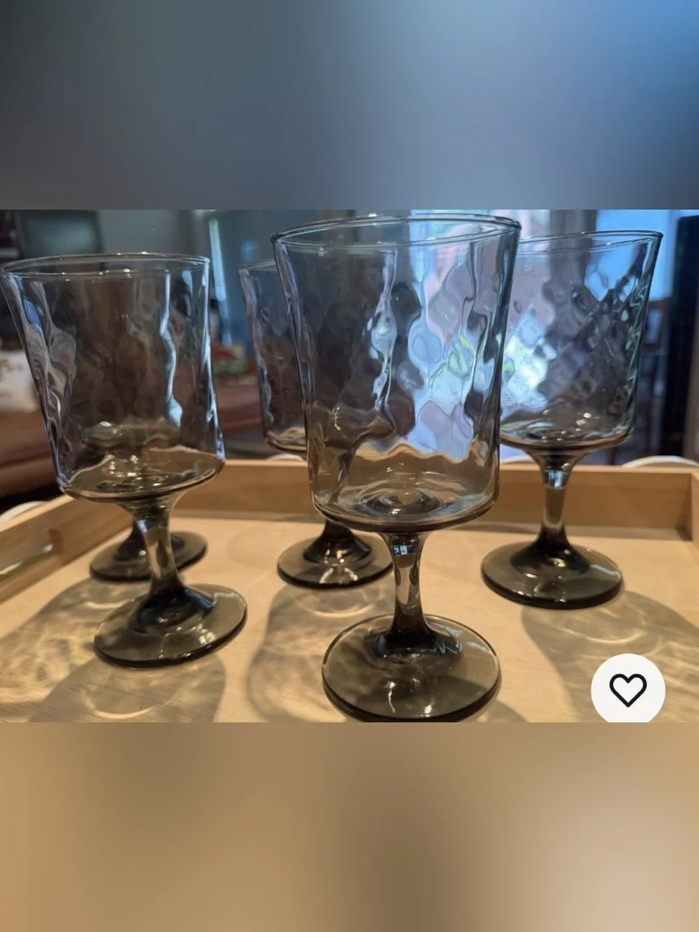 5 Libbey Smoke Grey Taupe Optic Swirl Wine Beverage Glass Goblet MCM 6¾